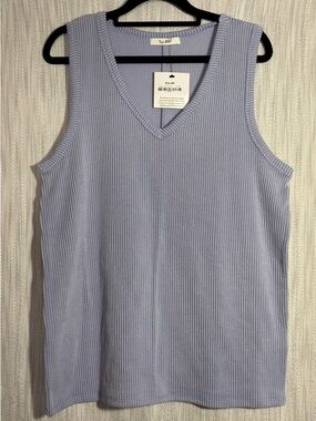 Tres Bien Light Periwinkle Ribbed V-Neck Top